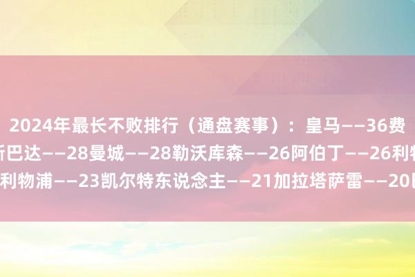 2024年最长不败排行（通盘赛事）：皇马——36费耶诺德——29布拉格斯巴达——28曼城——28勒沃库森——26阿伯丁——26利物浦——23凯尔特东说念主——21加拉塔萨雷——20巴黎——19体育最新信息