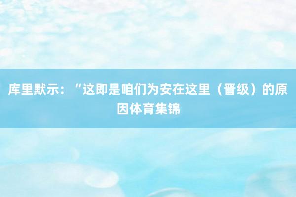 库里默示:“这即是咱们为安在这里(晋级)的原因体育集锦