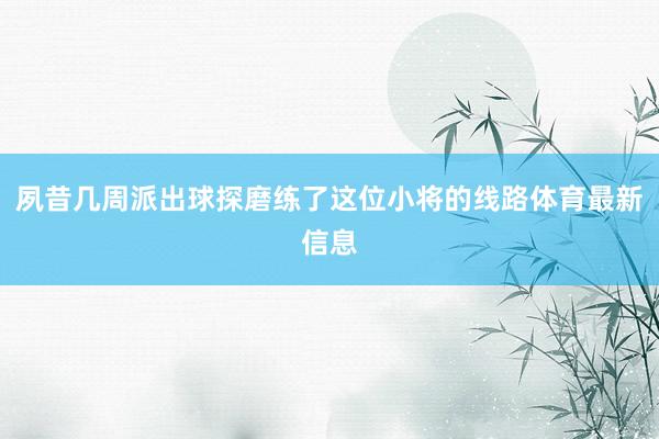 夙昔几周派出球探磨练了这位小将的线路体育最新信息